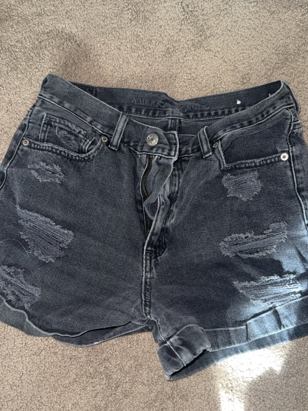 American Eagle Outfitters Dark Gray/Black High-Rise Jean Shorts